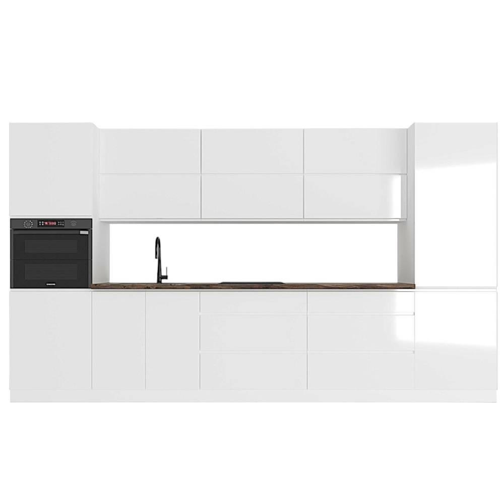 KÜCHENZEILE 360 cm Aspen K47-M360 in Weiß / Hochglanz - Weiß, Holz (360/212/60cm)
