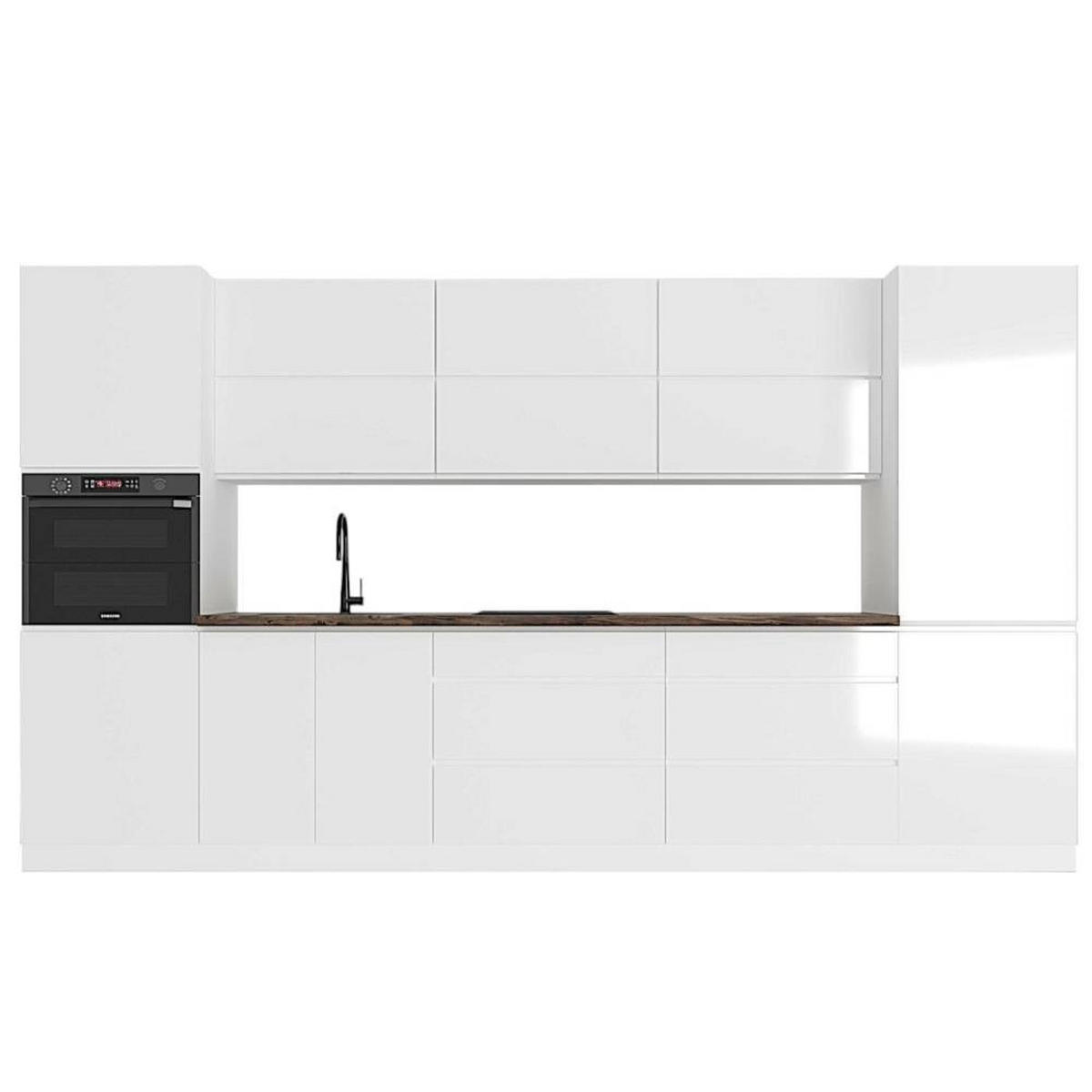 KÜCHENZEILE 360 cm Aspen K47-M360 in Weiß / Hochglanz - Weiß, Holz (360/212/60cm)