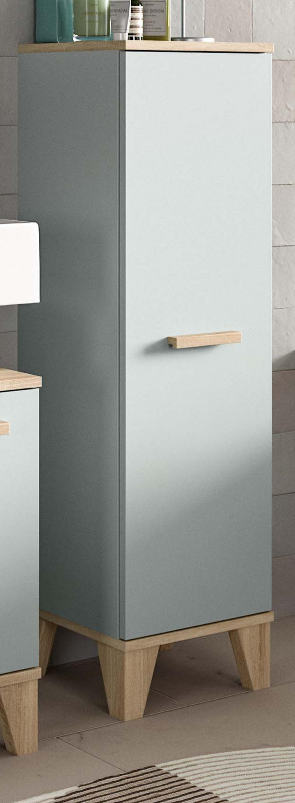 MIDISCHRANK grün, Eiche 34 x 116 cm, Bad Kommode skandinavisches Design - Eichefarben/Grün, Holzwerkstoff (34/116/31cm) - Inn.Furn