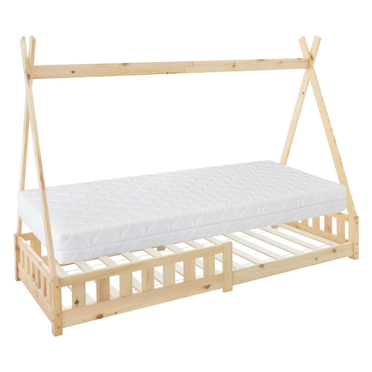 KINDERBETT Tipi mit Matratze 90x200 cm Natur - Naturfarben, Holz (90/200cm) - ML-DESIGN