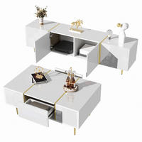 TV-SCHRANK- und Couchtisch-Set 170/35/46 cm und 100/60/41,5 cm mit Stauraum und Soft-Close-Scharnieren, Weiß - Weiß, Holzwerkstoff (170/46/35cm) - Redom