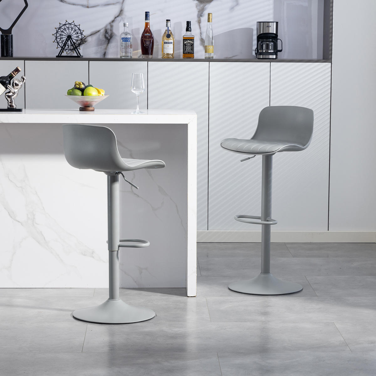 BARHOCKER Grau 2er-Set höhenverstellbar mit Rückenlehne und Fußstütze - Grau, Metall (43/80/44cm) - PANGIVO