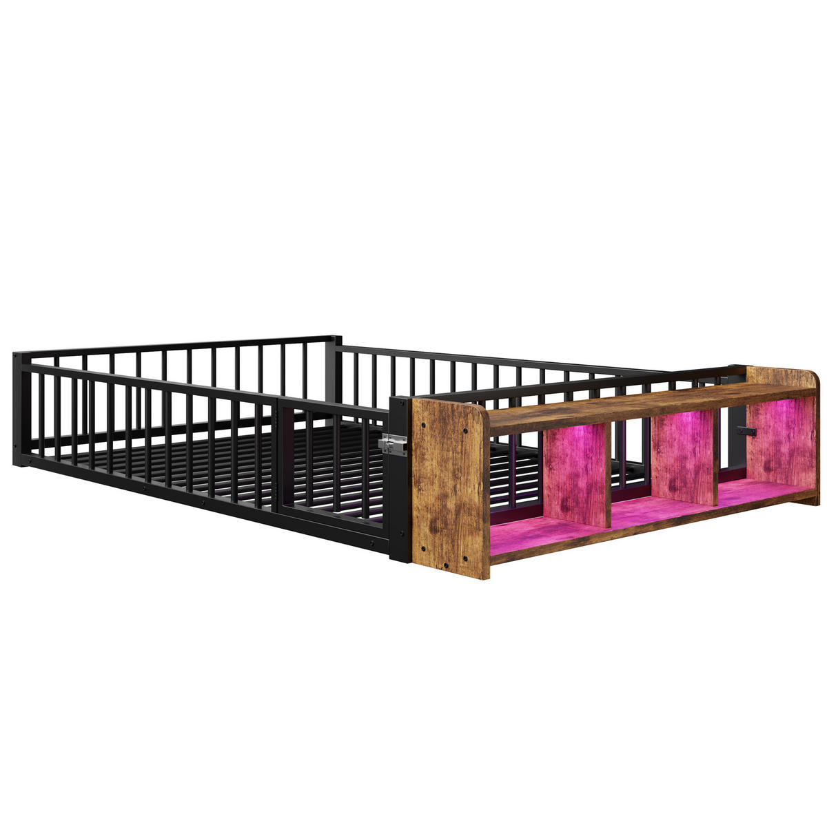 KINDERBETT 224/145/35,5 cm aus Metall und MDF mit Schutzgeländer und LED-Beleuchtung Schwarz - Schwarz, Holzwerkstoff (140/200cm) - Modenvie