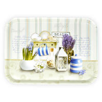 TABLETT Strandoase, rechteckige Melamin Serviertablett 38x26 cm - Blau, Kunststoff (26/2/38cm) - Lashuma