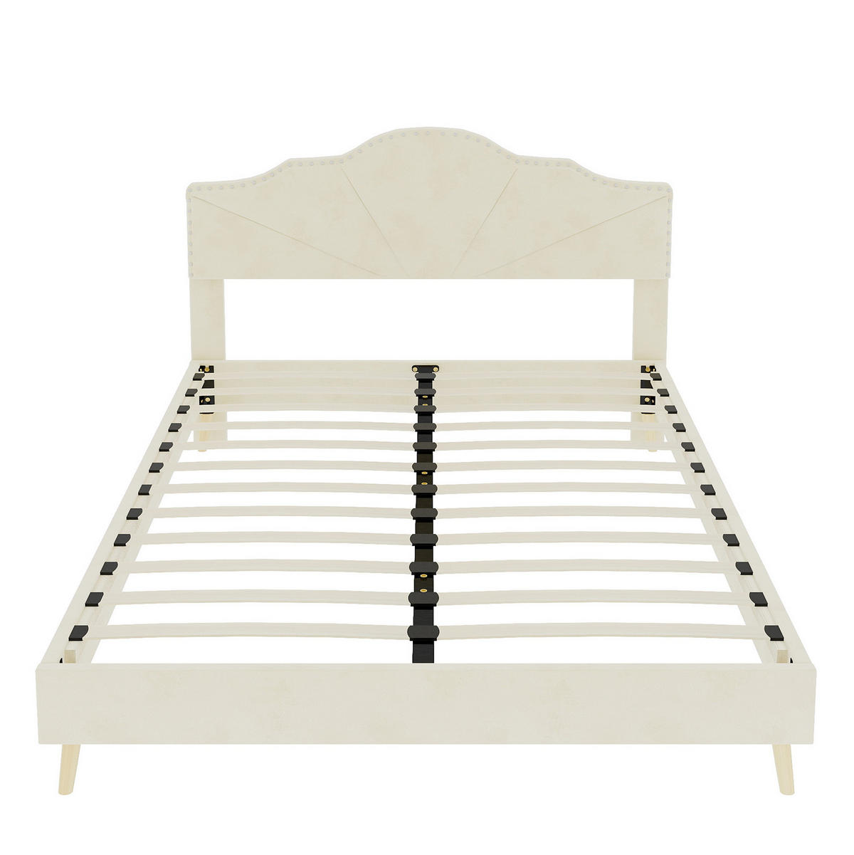 POLSTERBETT aus Stoff und Metall 160x200 cm Beige mit Matratze und geometrischem Kopfteil - Beige, Textil (160/200cm) - IVMEU