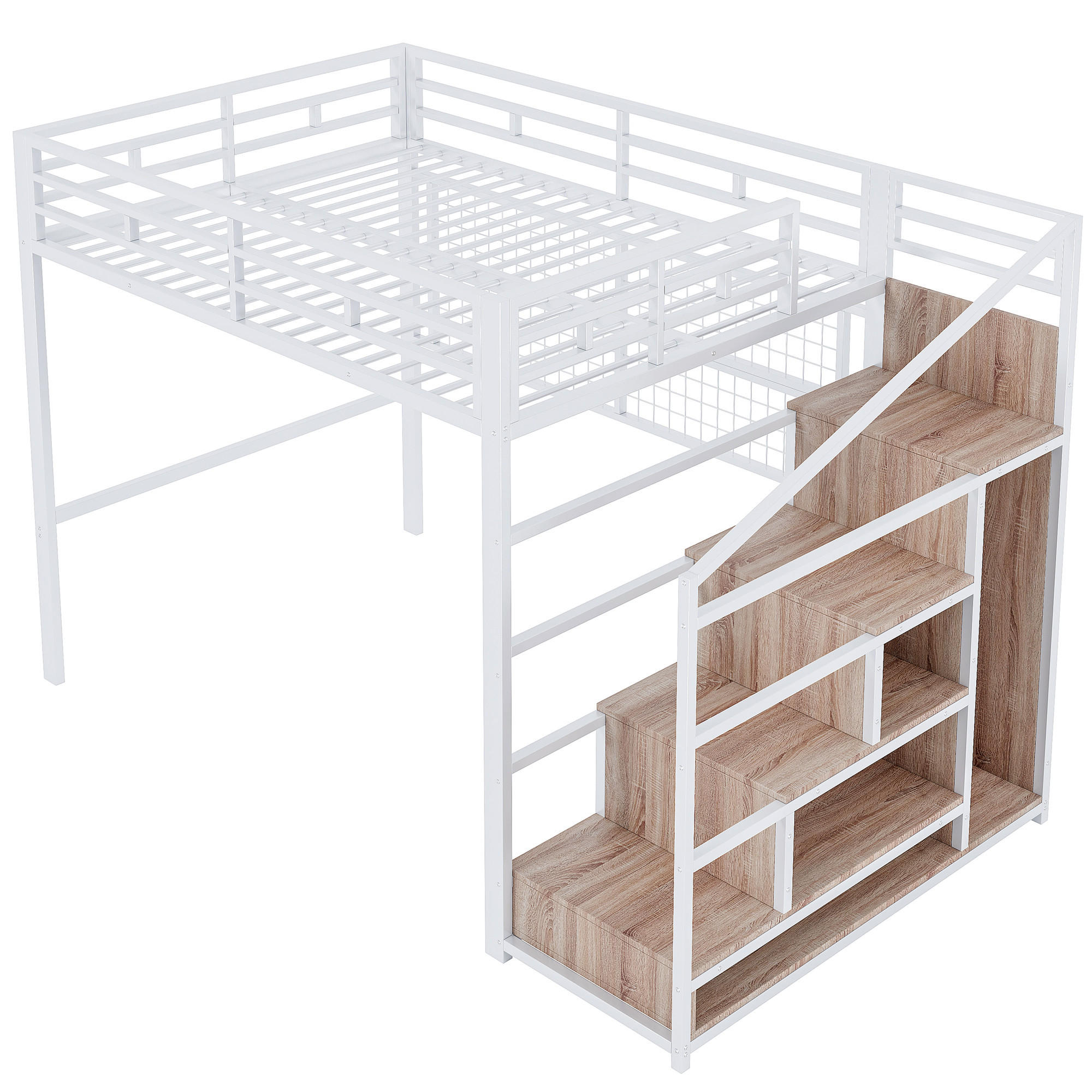 HOCHBETT 140/200 cm DE-04467, mit Kleiderschrank, Stauraumleiter und LED in Weiß - Weiß, Metall (140/200cm) - ComfortXL