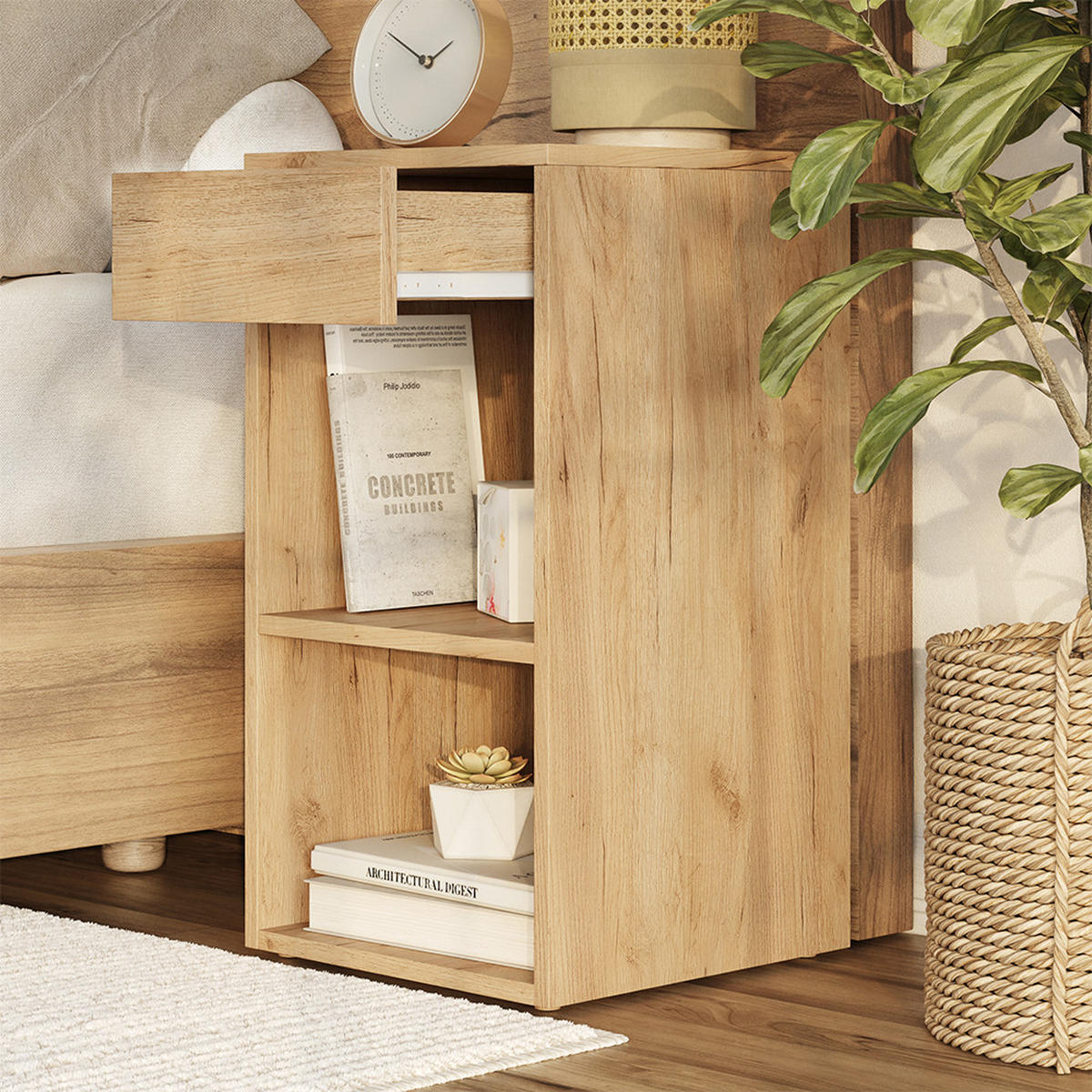 NACHTTISCH Dany Goldkraft Eiche 35 x 65 cm mit 1 Schublade - Honigeiche, Holzwerkstoff (35/65/35cm) - Vicco