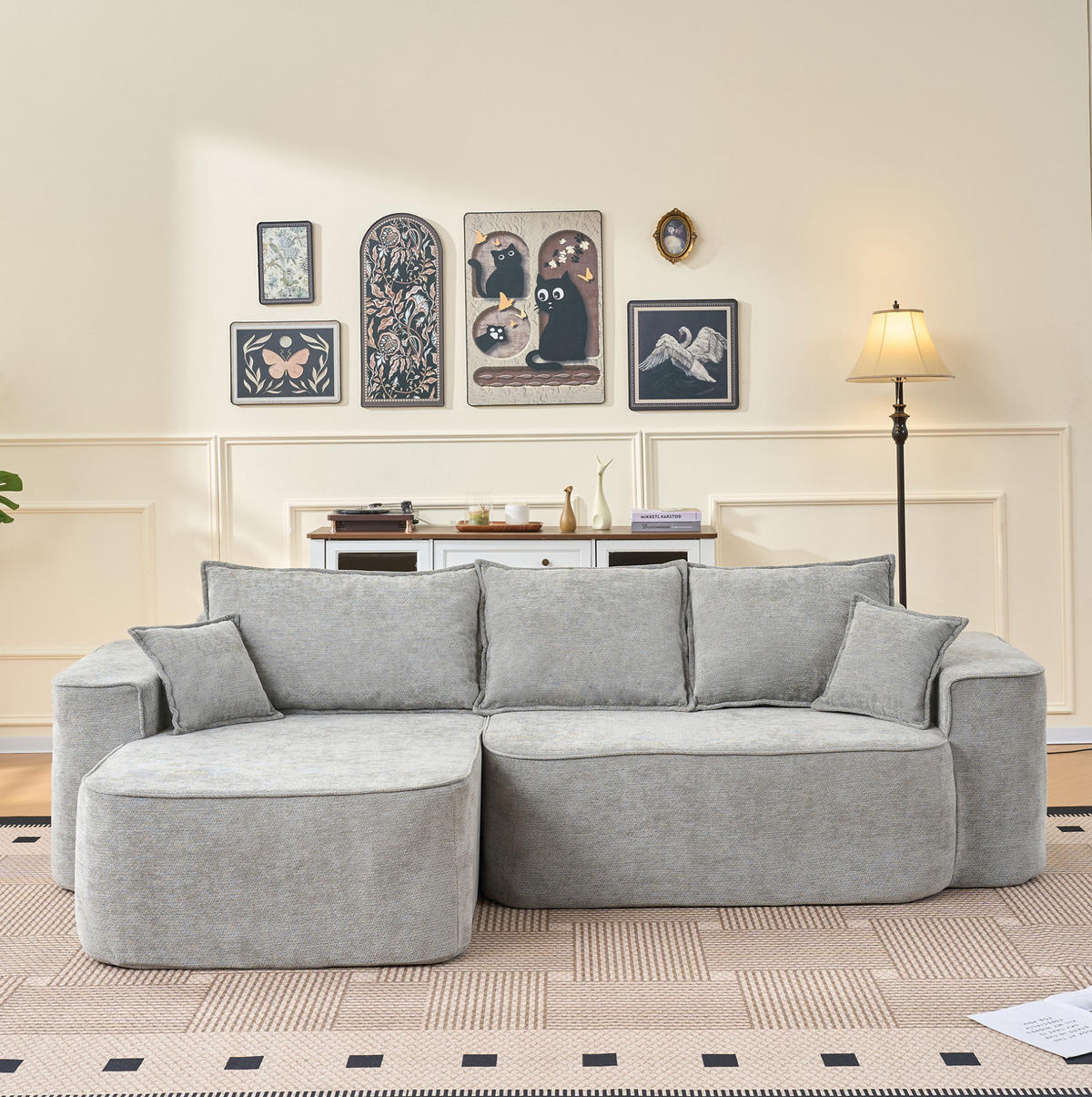 ECKSOFA aus Chenille in Grau mit modularem Design - Grau, Textil (144/65/262cm) - Modfu