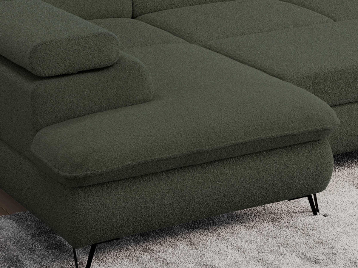 WOHNLANDSCHAFT PEDRO U Boucle Grün - Schwarz/Grün, Textil/Metall (346/76/208cm) - MKS