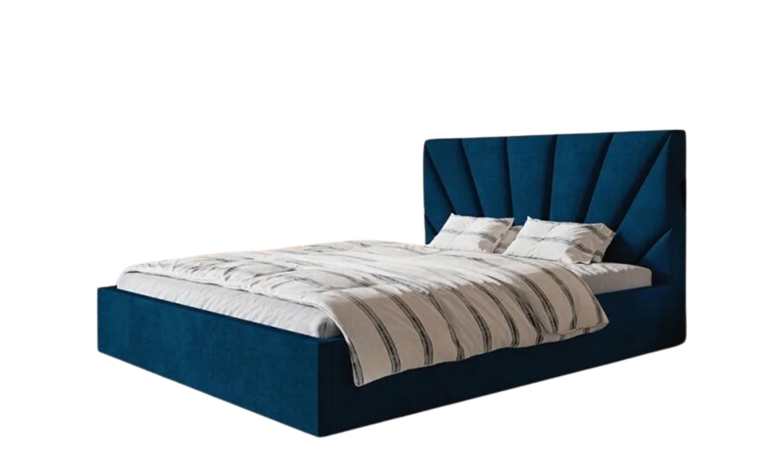 POLSTERBETT SLIM 3 mit Kopfteil, 140x200 cm, Doppelbett mit Bettkasten und Lattenrost aus Holz, Velourstoff, Farbe: Blau - Blau, Holz/Textil (140/200cm) - Sepro Meble