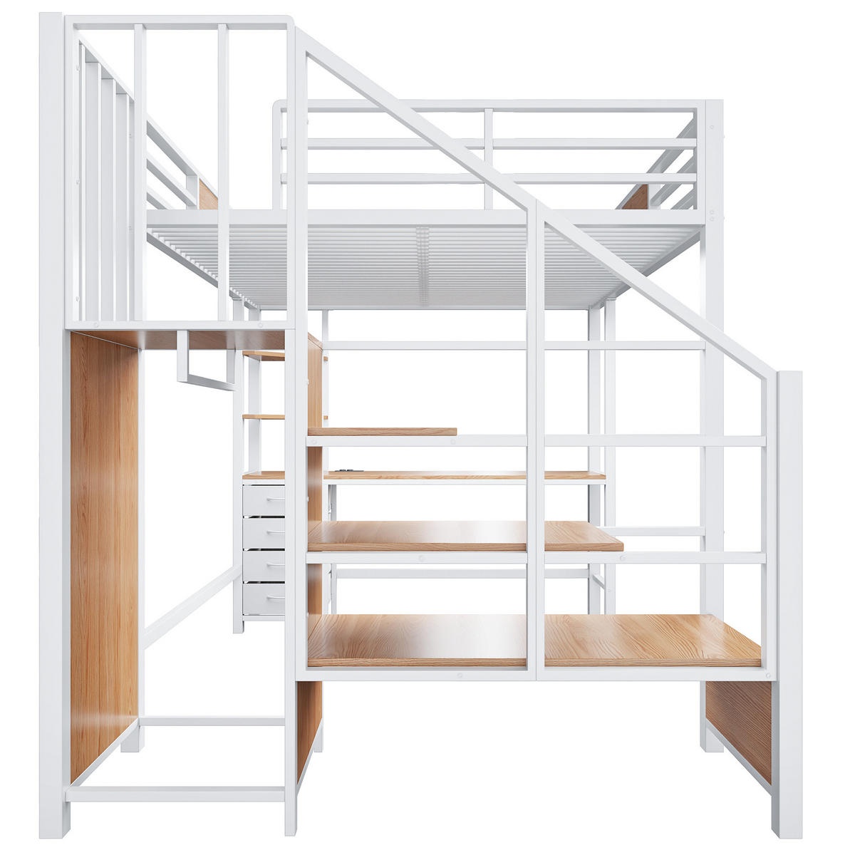 HOCHBETT mit Schreibtisch 140x200 cm Metall White 4-tlg. - Weiß, Metall (140/200cm) - Meubliv