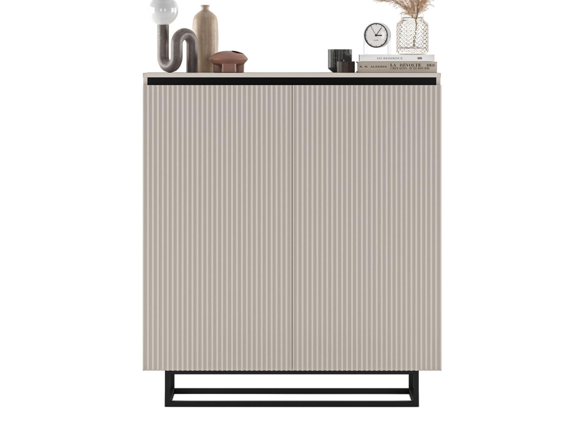Meble Lindner KOMODA Selene 2D matný kašmír 111 cm s kovovým rámem