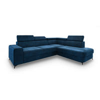 ECKSOFA ALVORO R-S Blau Velours-Stoff mit Schlaffunktion - Blau, Holz (253/190cm) - MASSENO