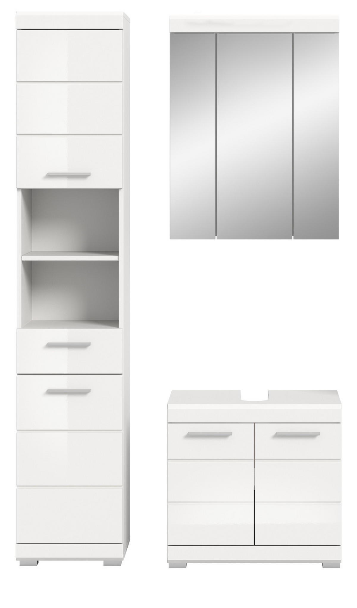 BADMÖBEL-SET weiß Hochglanz 3-teilig 112 cm, Komplettset mit viel Stauraum - Weiß Hochglanz, Glas/Holzwerkstoff (112/191/34cm) - Inn.Furn