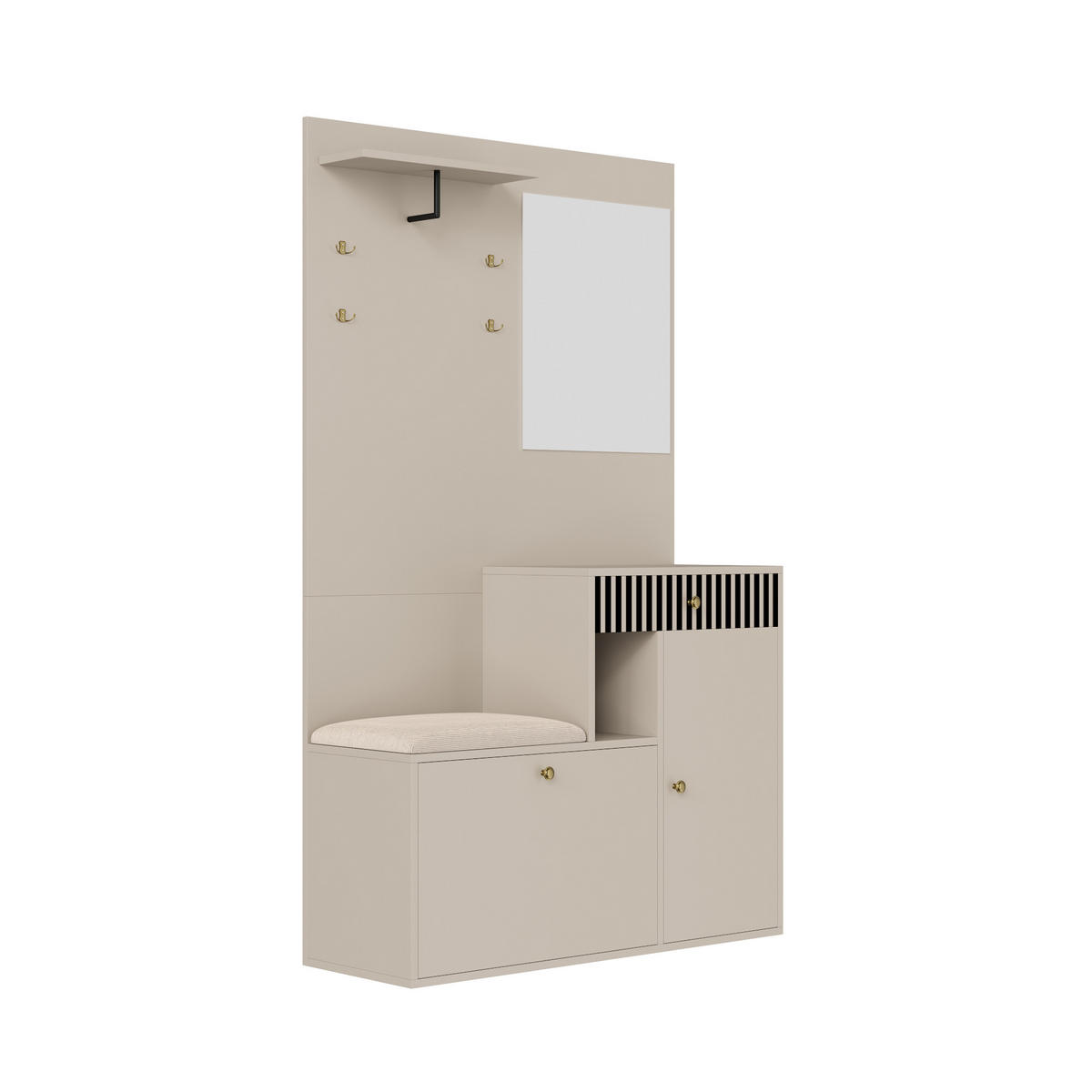 SCHUHSCHRANK aus MDF 110x185,5x37cm in Beige mit Spiegel - Beige, Holzwerkstoff (110/185.5/37cm) - Modfu
