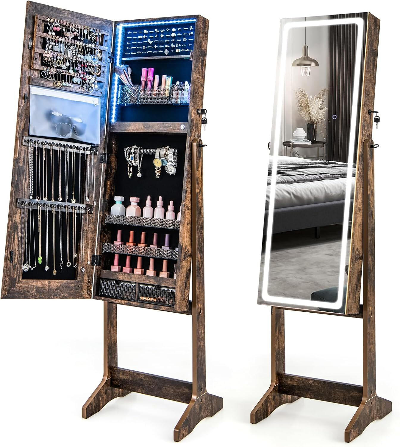 Costway Schmuckschrank Braun 41x151x38 cm