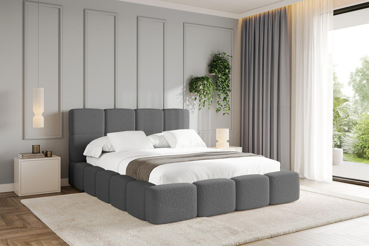 POLSTERBETT mit Bettkasten und Lattenrost mit Kopfteil, Boxbett ohne Matratze, mit Stauraum - NATA 160x200 Grau - Grau, Holzwerkstoff/Textil (160/200cm) - ALTDECOR