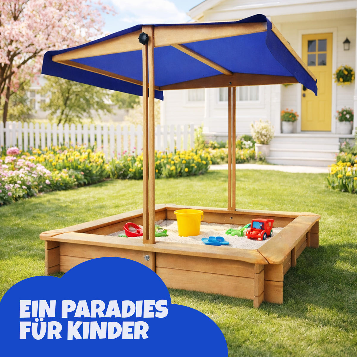 SANDKASTEN mit höhenverstellbarem Dach 98x98x17 cm - Braun, Naturmaterialien (98/98/17cm) - Bestlivings