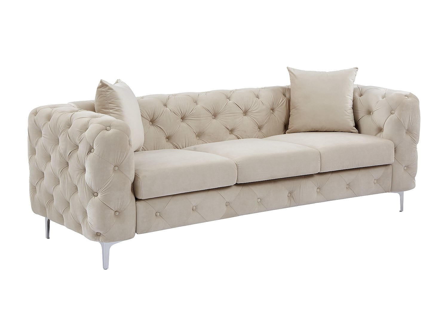 CHESTERFIELD-SOFA 3-Sitzer - Samt - Beige - EDWINA - Beige, Textil (220/76/91cm) - Vente-Unique