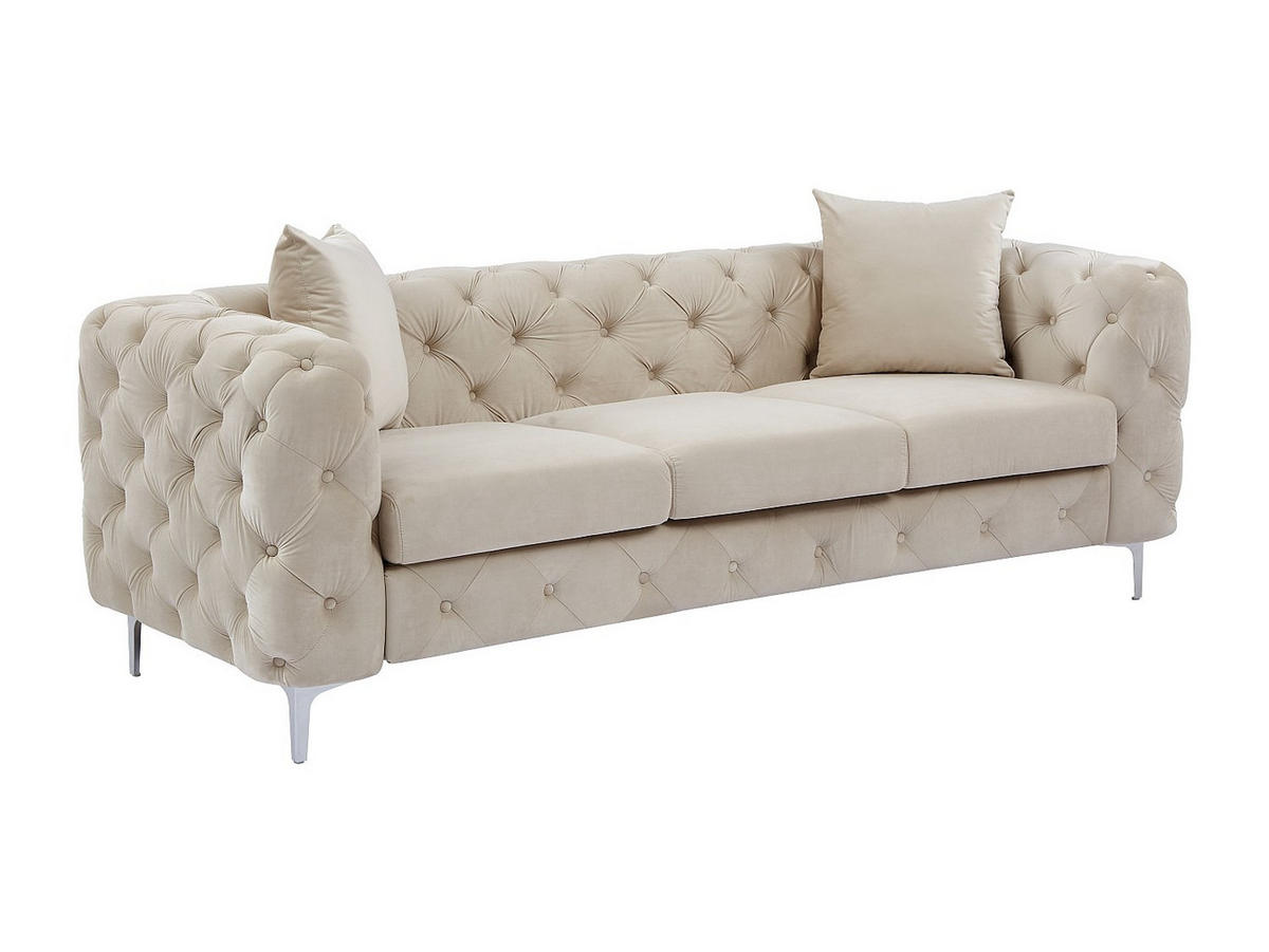 CHESTERFIELD-SOFA 3-Sitzer - Samt - Beige - EDWINA - Beige, Textil (220/76/91cm) - Vente-Unique
