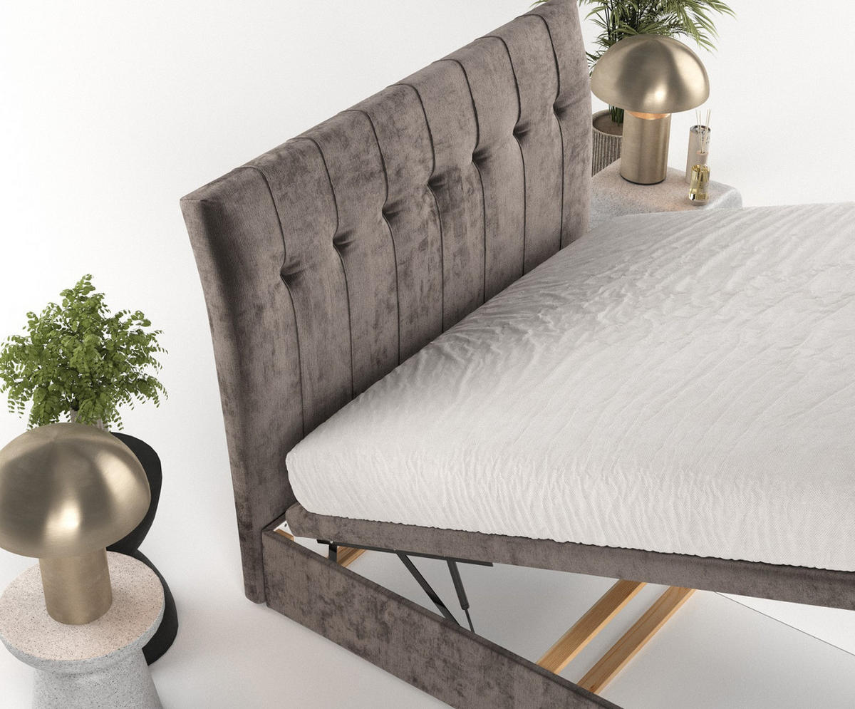 POLSTERBETT Kelsea mit Stauraum 140/200 cm Braun im Lotta Stoff - Schwarz/Braun, Holz/Holzwerkstoff (140/200cm) - AltaBeds