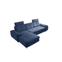 ECKSOFA mit Schlaffunktion und Bettkasten, Brego-Stoff - Chromfarben/Blau, Textil/Metall (274/177cm) - ed exciting design