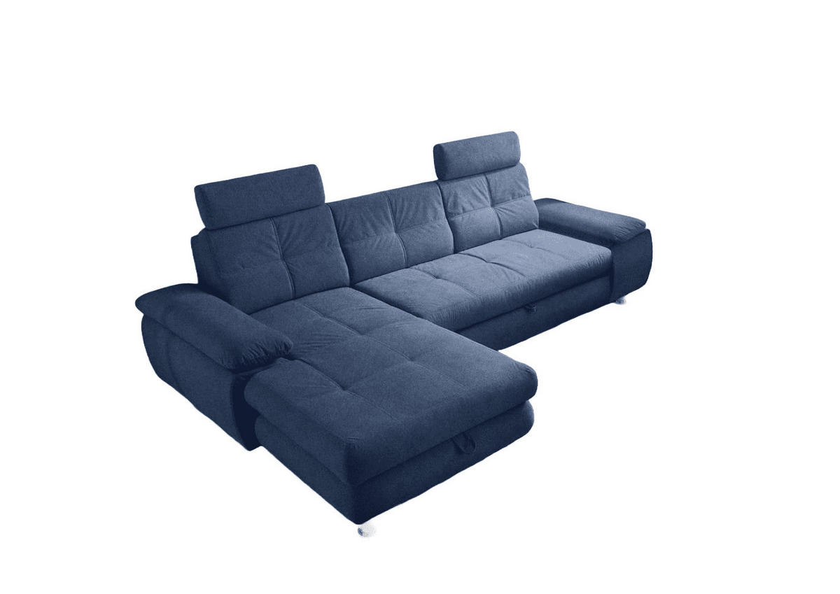 ECKSOFA mit Schlaffunktion und Bettkasten, Brego-Stoff - Chromfarben/Blau, Textil/Metall (274/177cm) - ed exciting design