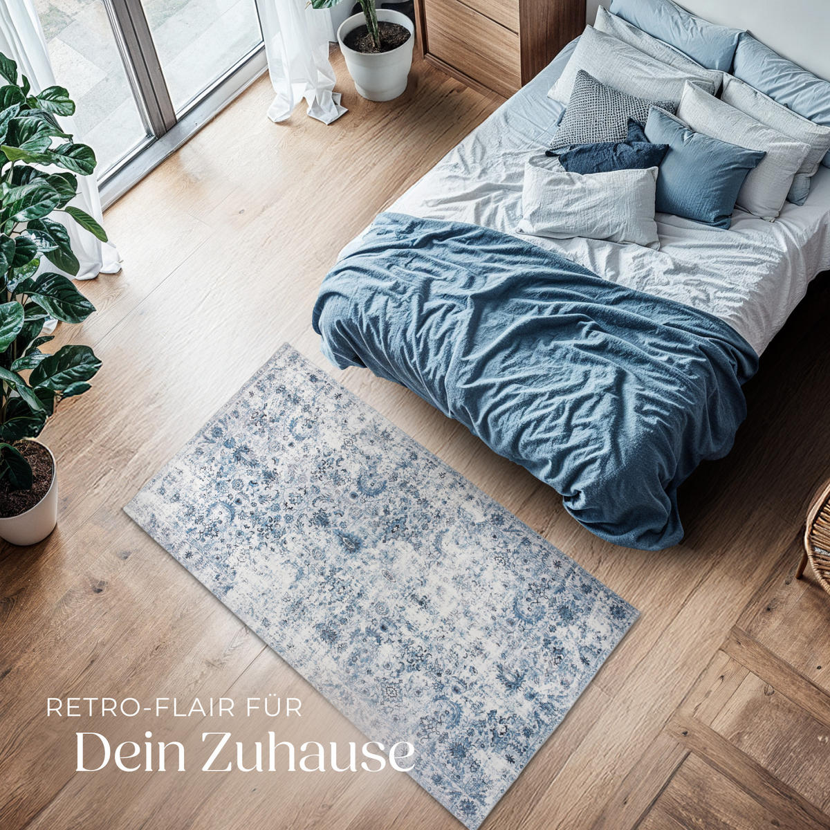 TEPPICH Vintage Design Amara,rutschfeste Unterseite,blau - Blau, Kunststoff (80/150cm) - tectake