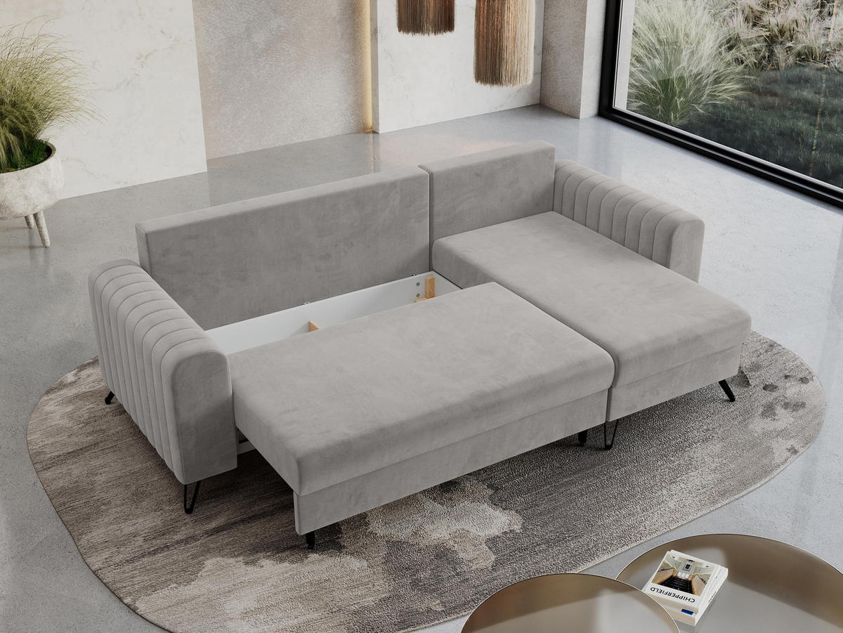ECKSOFA Axel Velvet Hellgrau - Hellgrau/Schwarz, Textil/Metall (242/140cm) - MKS