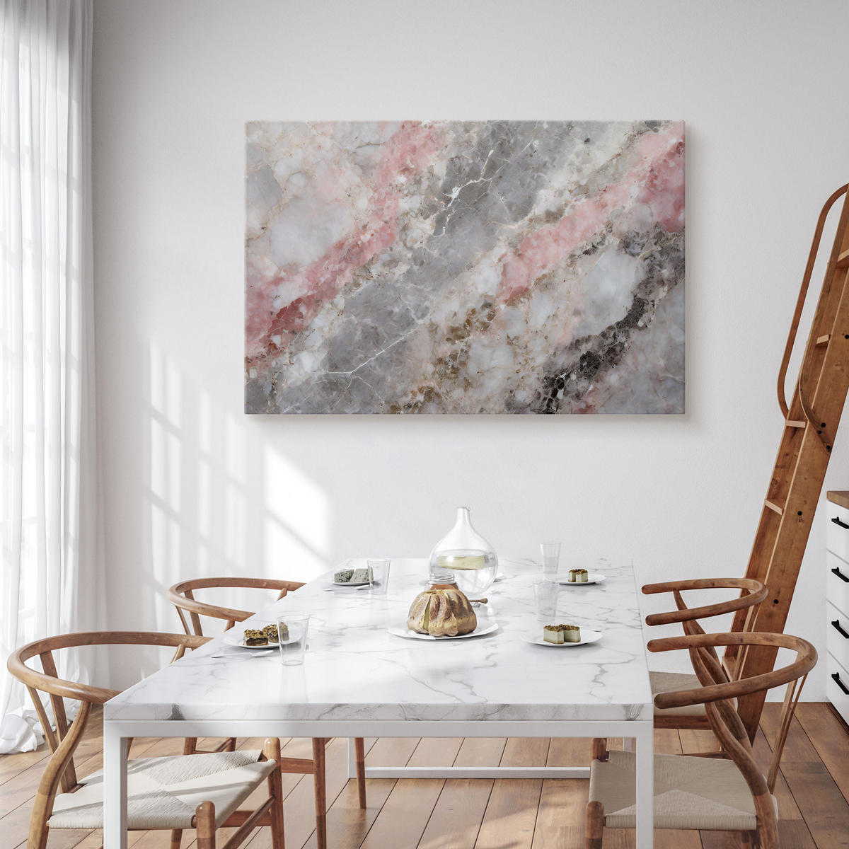 BILD für Wohnzimmer ABSTRAKTION Marmor Muster 40/30 cm - Weiß/Rosa, Textil (40/30cm) - Muralo