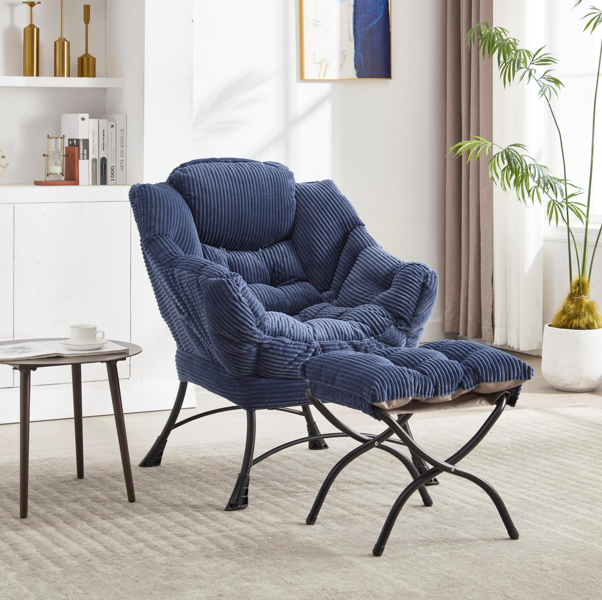 SESSEL 69.9/95/64 cm Navy Blue aus Stahl mit Hocker - Dunkelblau, Textil (69.9/95/64cm) - OKMYHOME