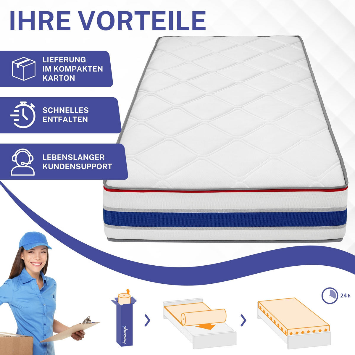 GEL-KALTSCHAUMMATRATZE RELAXX Höhe 25cm 140x200cm - Weiß, Textil (140/200cm) - Arensberger