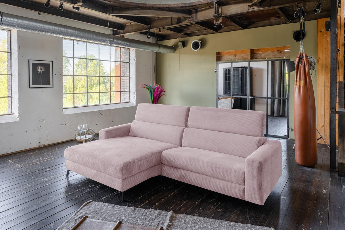 ECKSOFA LAISKA Pink Cord - Pink/Schwarz, Textil/Metall (282/177cm) - KAWOLA