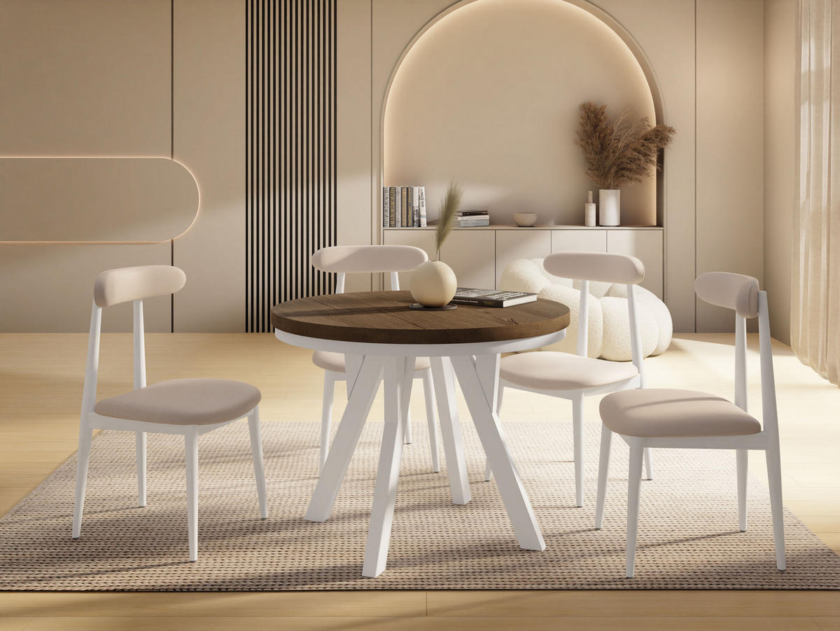 ESSTISCH Vero Neo Weiß rund ausziehbar verlängerbar, Eiche Braun Rustikal 100-300/100/77 cm - Alteiche/Weiß, Holz/Holzwerkstoff (100/100/77cm) - WFL GROUP