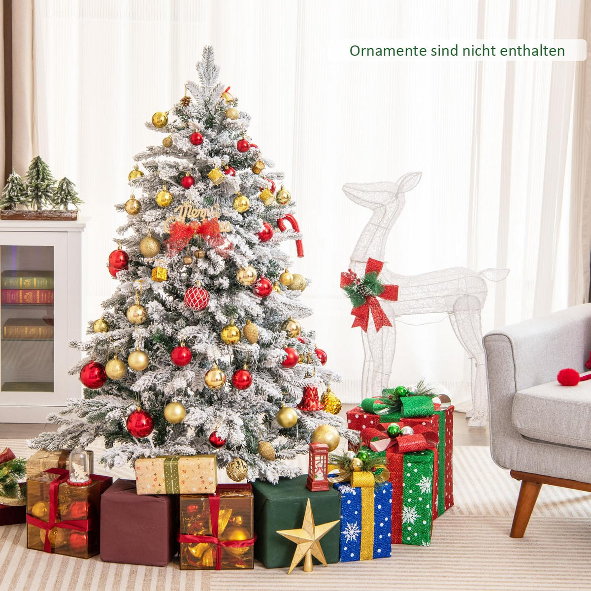 WEIHNACHTSBAUM mit 120 warmweißen LED-Lichtern 135 cm weiß - Weiß, Metall (135cm) - COSTWAY