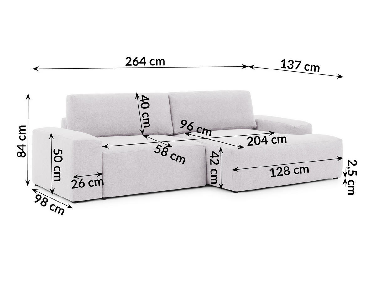 ECKSOFA Lennon aus Greige Strukturstoff mit Schlaffunktion und Bettkasten - Greige/Schwarz, Holz/Kunststoff (264/137cm) - S-Style