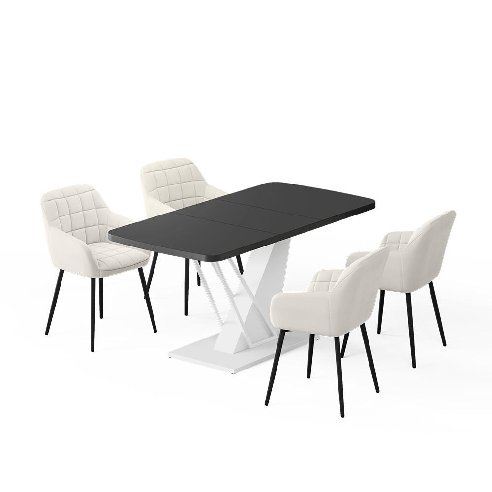 JEDILNA MIZA Fenaro, Črna/Bela, 120 x 80 cm s 4 jedilnimi stoli - črna/bela, leseni material (120/76/80cm) - Vicco