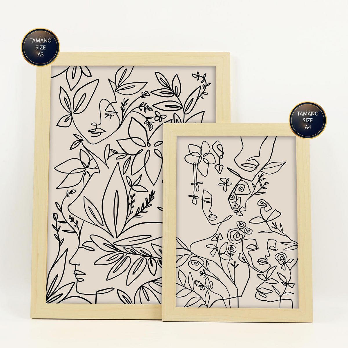 POSTER Set Mit 6 Ruffenrahmen 1 In Blume Zusammenfassung Ästhetische Dekorative Gemälde Für Ihr Wohnzimmer Zuhause A3 & A4 Rahmen Aus Hellem Holz - Beige, Papier (29/3cm) - Nacnic