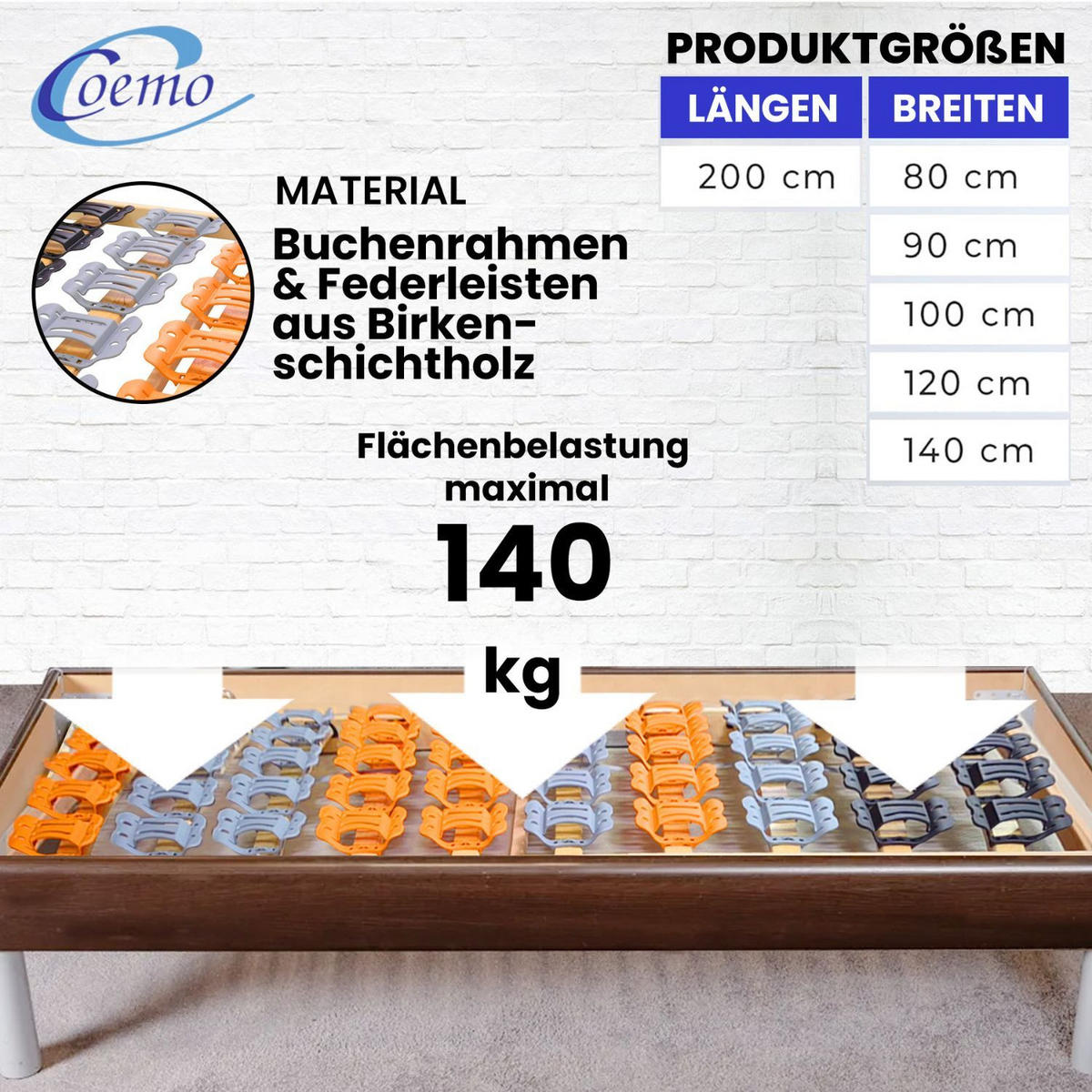 TELLERLATTENROST CUBIFLEX NV 90x200 cm - Naturfarben, Holz (90/200cm) - Coemo