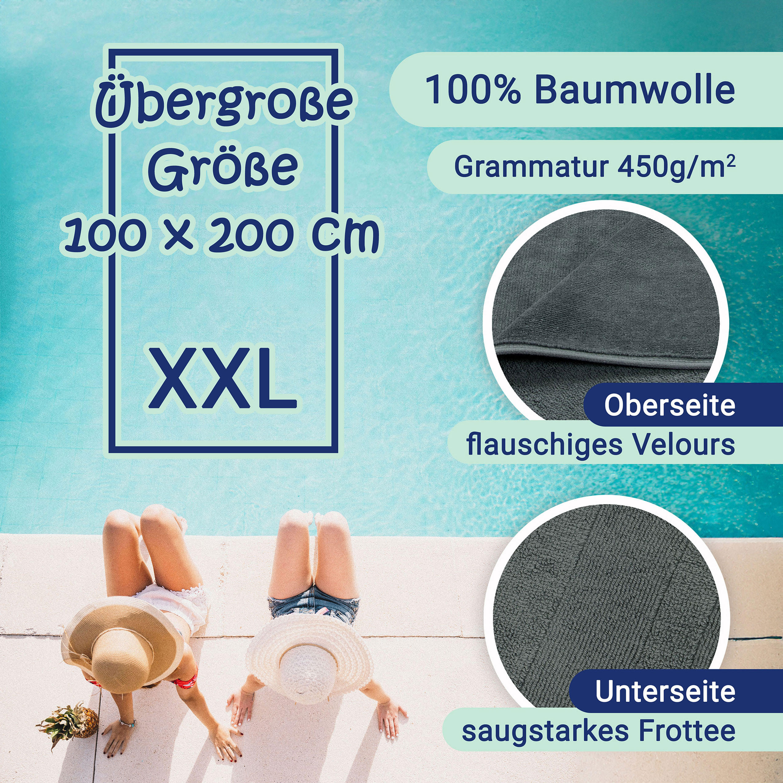STRANDTUCH, 100x200 cm, 100% Baumwolle, Grau - Grau, Textil (100/200cm) - Zollner