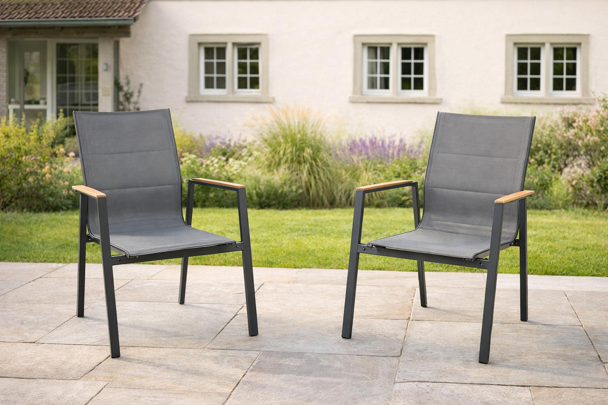 GARTENSTUHL Melbourne 2er-Set Anthrazit Aluminium stapelbar feste Rückenlehne - Grau, Kunststoff (80/175/120cm) - Green Spirit