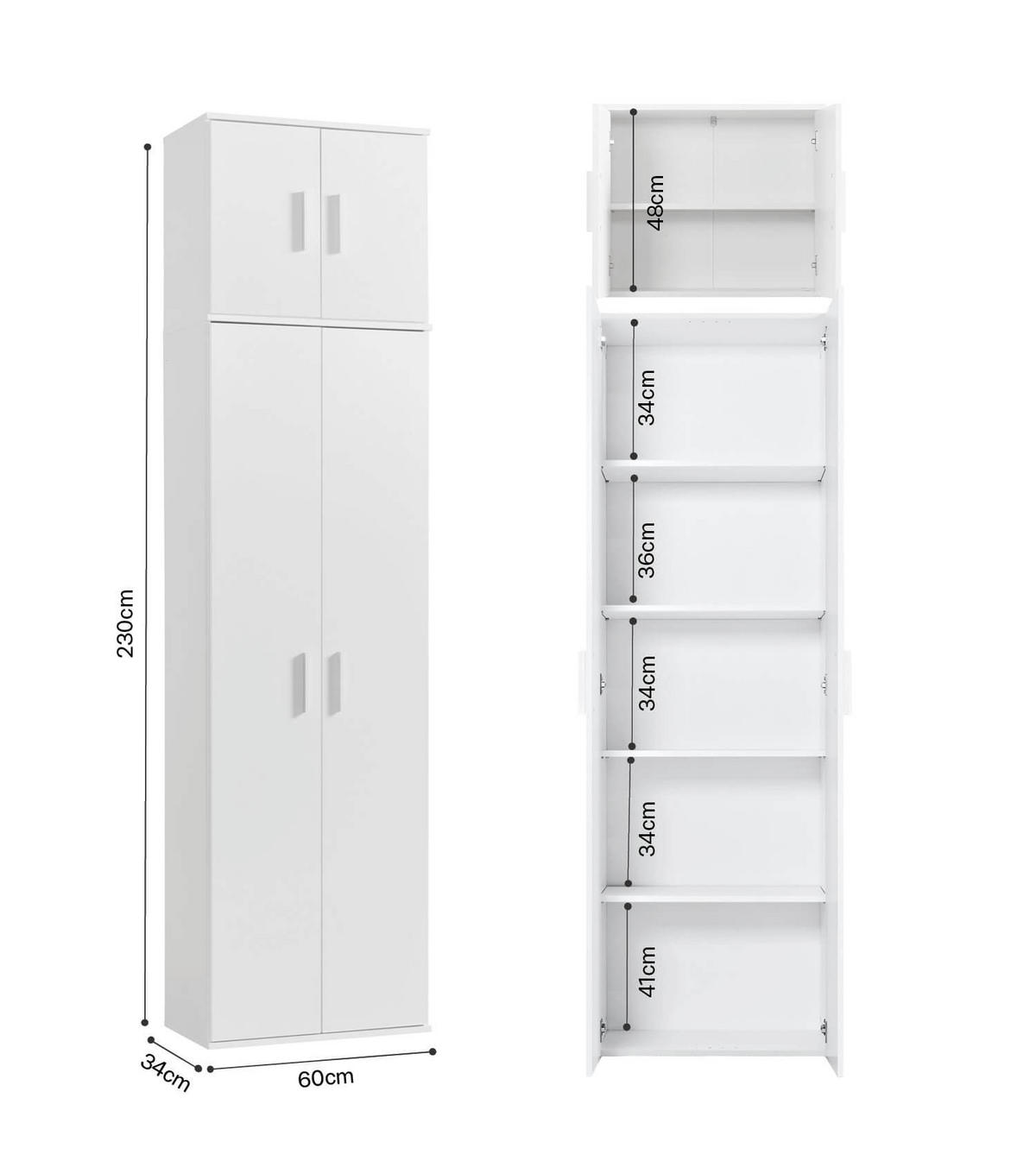 MEHRZWECKSCHRANK Der Extralange - Silberfarben/Weiß, Holzwerkstoff (60/230/34cm) - Mokebo