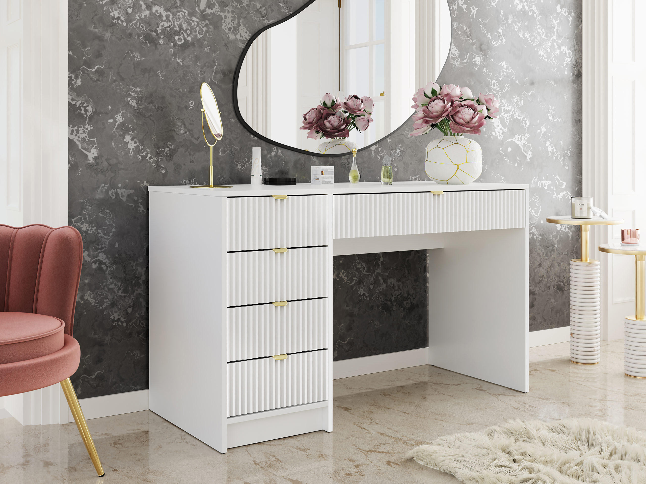 SCHREIBTISCH Tireno - Goldfarben/Weiß, Holzwerkstoff/Metall (55/120/76cm) - MIRJAN24