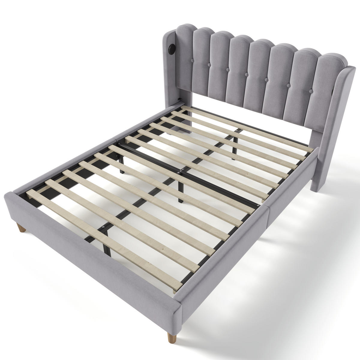 BETT mit USB und Typ-C 140x200 cm Leinen Grau - Grau, Metall (140/200cm) - Meubliv
