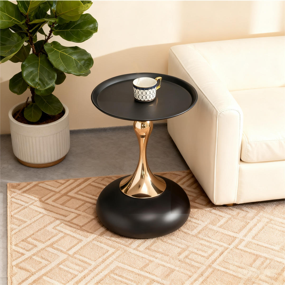 BEISTELLTISCH in Schwarz Runder Wohnzimmer für Wohnzimmer / Zuhause / Büro - Goldfarben/Schwarz, Metall (38/38/54cm) - STILVORA