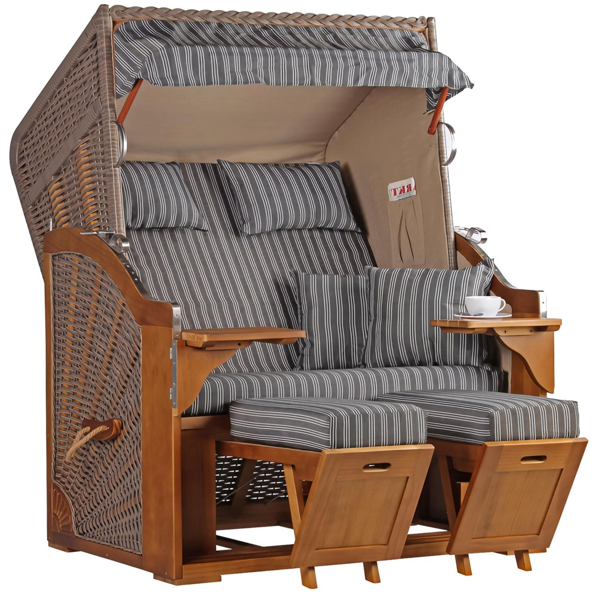 STRANDKORB Schleswig Pinie 2-Sitzer - Braun/Grau, Metall (120/160/80cm) - Mr. Deko