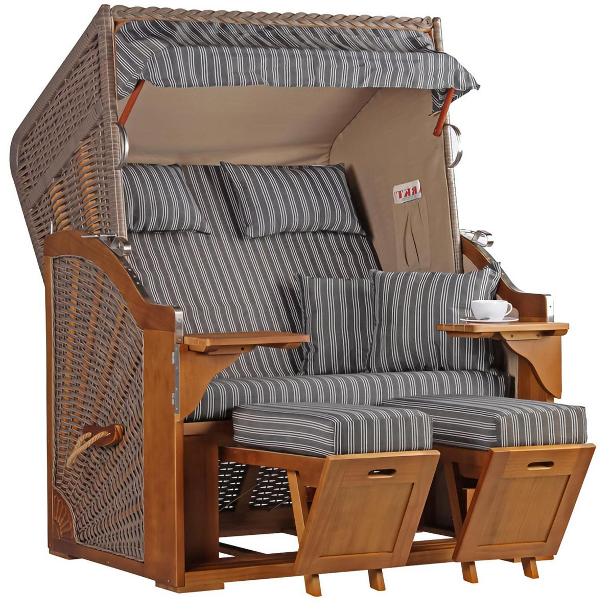 STRANDKORB Schleswig Pinie 2-Sitzer - Braun/Grau, Metall (120/160/80cm) - Mr. Deko