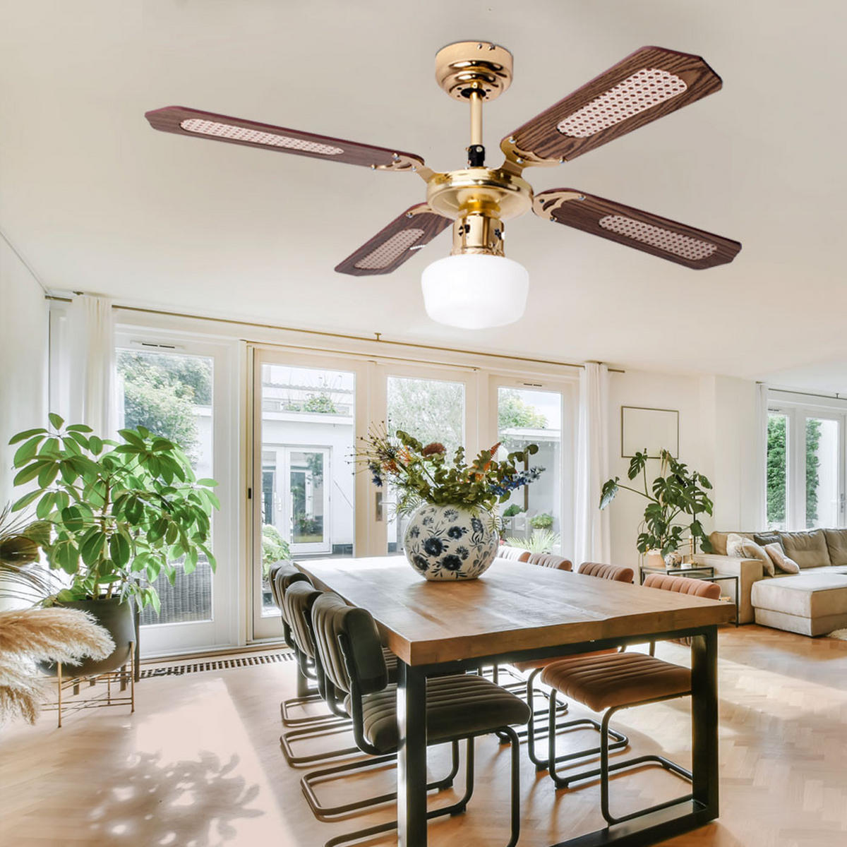 LED DECKENLEUCHTE Deckenventilator Braun Holzoptik - Braun, Holzwerkstoff (105/105/46cm)