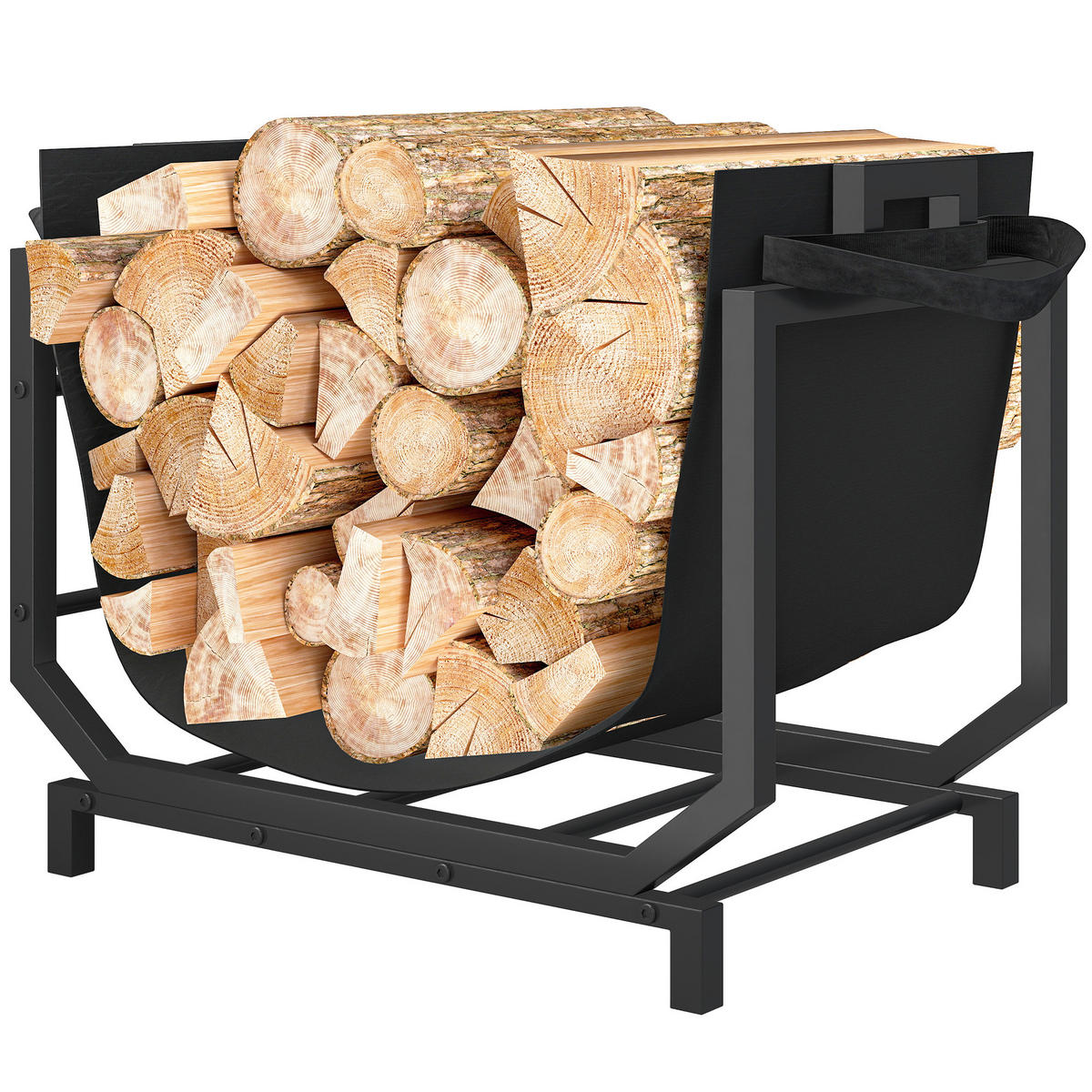 KAMINHOLZREGAL DE-18360 mit abnehmbarem Transportsack, 50 kg Schwarz - Schwarz, Metall (33/43/53cm) - ComfortXL