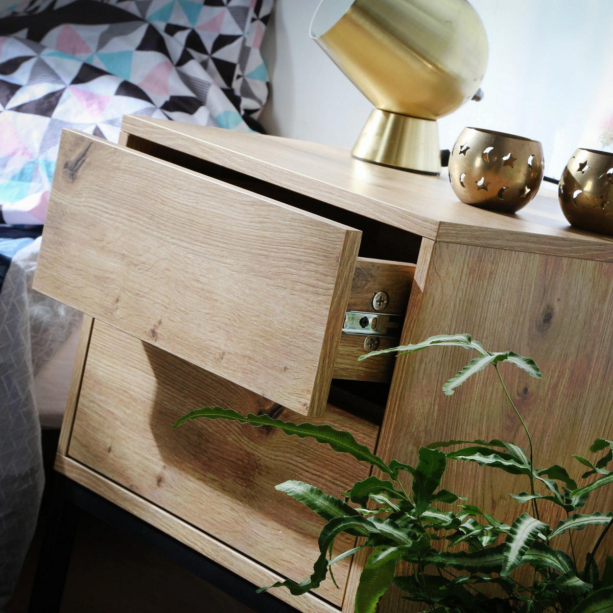 NACHTTISCH mit 2 Schubladen Holzdekor 45/40/50 cm - Eichefarben, Holzwerkstoff (40/50/45cm) - Calicosy